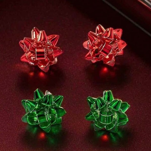 Any 4/$25! Red Christmas Holiday Bow Stud Earrings - Picture 2 of 5